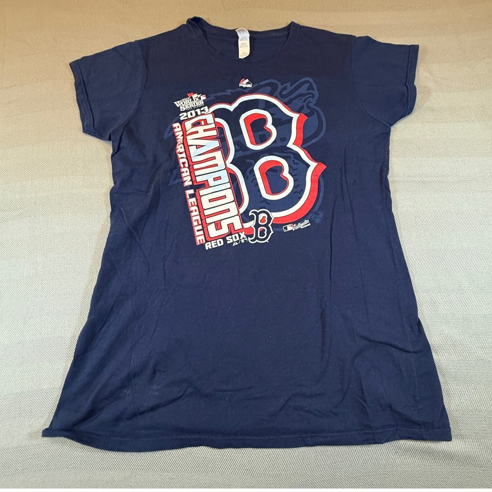 Boston Red Sox 2013 World Series AL Champions Tee Navy Ladies L Majestic 2583